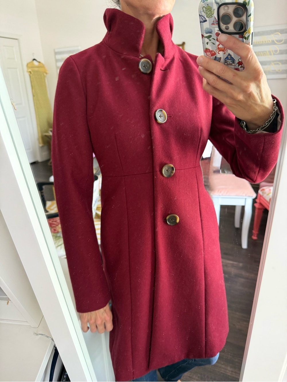 J.Crew Burgundy Wool Blend Lady Coat Princess Seam Funnel Collar Size 0